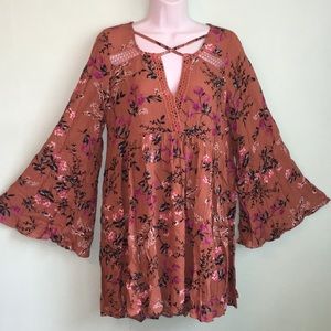 Umgee Floral Boho Peasant Dress Size Small